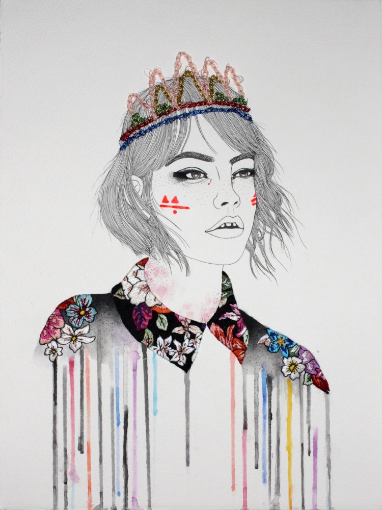 Izziyana Suhaimi: Friends to keep you warm, 2012, 20 x 30 cm, Cotton thread; embroidered on watercolour paper; pen and watercolour