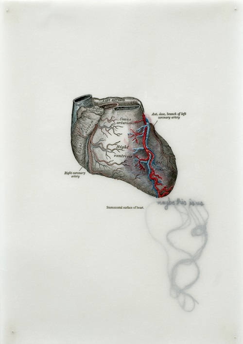 Izziyana Suhaimi: I don't think it will ever stop feeling like this, 2008, 28 x 40 cm, Cotton thread embroidered on digital print on tracing paper