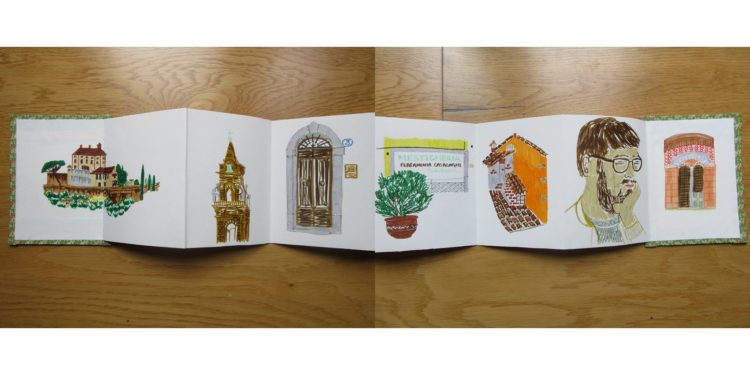 Reena Makwana: Florence Sketchbook, 2019, 85 cm width, 15 cm high, Made concentina sketchbook, paper and card