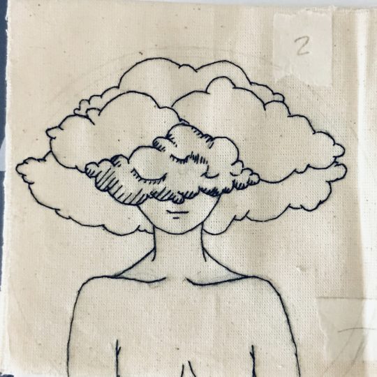 Lin Belaunde Morla: mujer nube, 2019, 20 x 20 cm, embroidery on fabric