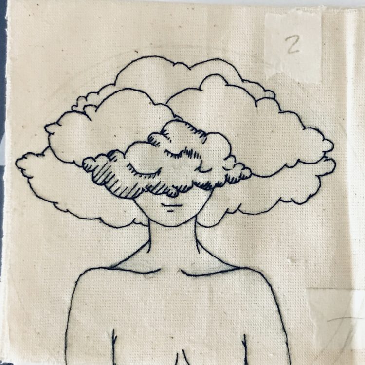 Lin Belaunde Morla: mujer nube, 2019, 20 x 20 cm, embroidery on fabric