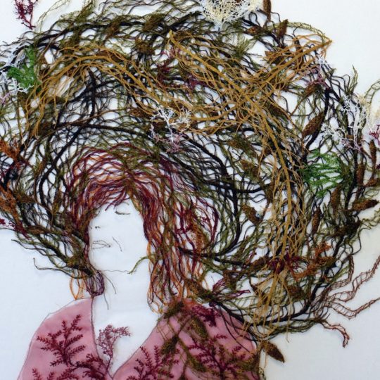 Sharon Peoples, The Seaweed Collector, 2020. 63cm x 93 cm (25" x 36½"). Machine embroidery. Rayon polyester thread, nylon.