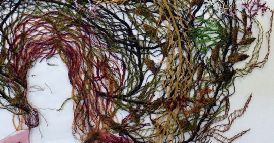 Sharon Peoples: The Seaweed Collector (Detail), 2020, 63 x 93 cm, machine embroidery, nylon, rayon polyester thread
