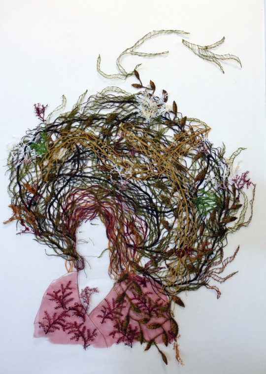 Sharon Peoples: The Seaweed Collector, 2020, 63 x 93 cm, machine embroidery, nylon, rayon polyester thread