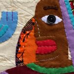 Marcia Bennett-Male, Queen of Self Sabotage (detail), 2023. 70.5cm x 53.5cm (28” x 21”). Hand stitch. Felt, African fabric, upholstery fabric, buttons.