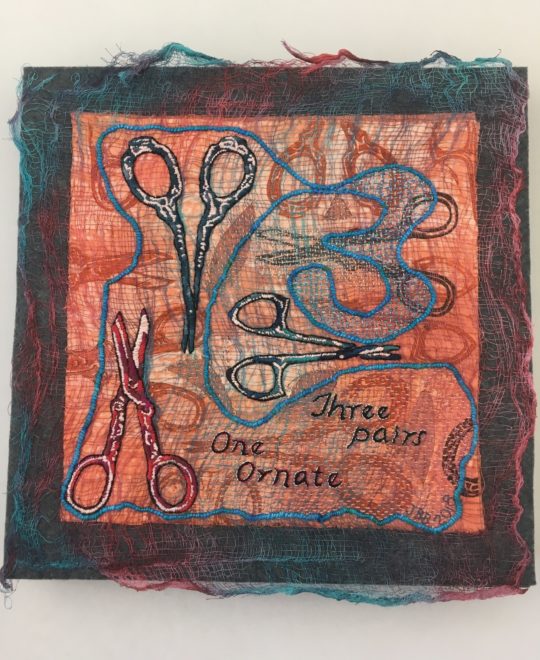 Julie B. Booth: Inside Nanny's Sewing Basket: Three Pairs, One Ornate, 2018, Mixed Media Fiber