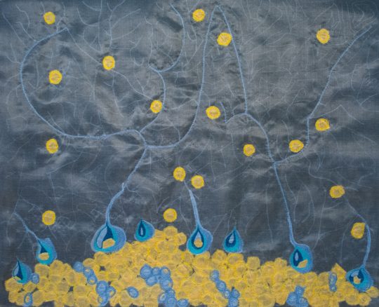 Mónica Leitão Mota: Purkinje cells, 55cm x 40 cm, Materials: recycled fabrics, silk organza, thread/ Techniques: free motion embroidery