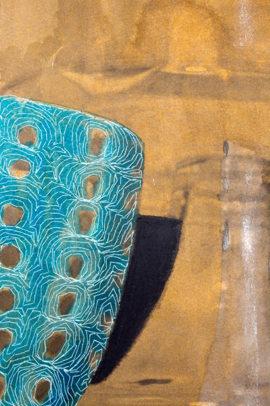 Mónica Leitão Mota: Small Treasures I (Detail), 2019, 20.5cm x 19 cm, Materials: Arnhem paper, Ecoline, oil pastel, thread/ Techniques: Photoshop editing, free motion embroidery