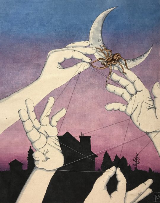 Emily Porter: Cat's Cradle and Other Universal Truths, 2019, 16 x 20 inches, Freemotion embroidery and alcohol ink on canvas