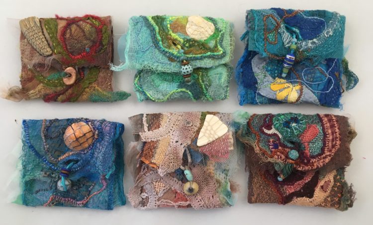 Julie B Booth, Talisman Pouches, 2018. Mixed media textile.