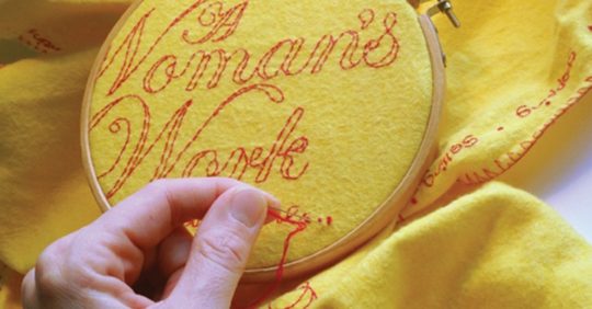 Vanessa Marr: What is a Woman's Work? (Detail), 2015, 35 x 50 cm, Yellow duster and embroidery silk