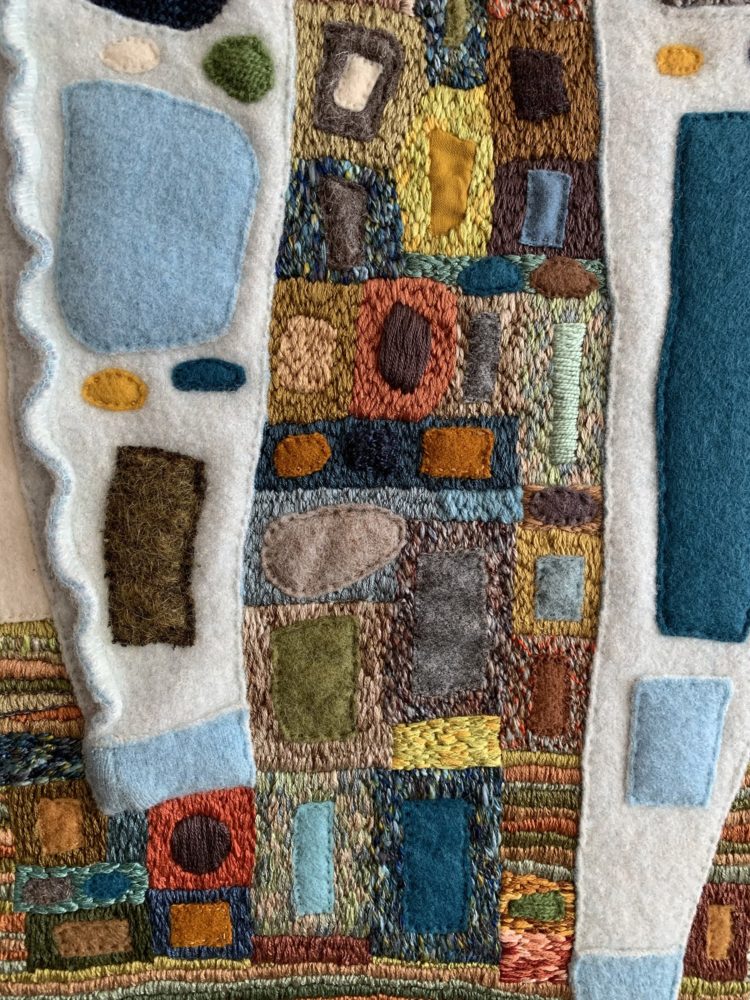 Sabine Kaner: Inside out (Detail), 2018, 33 x 69 cms, Hand stitch, Threads, Felt, Repurposed clothing