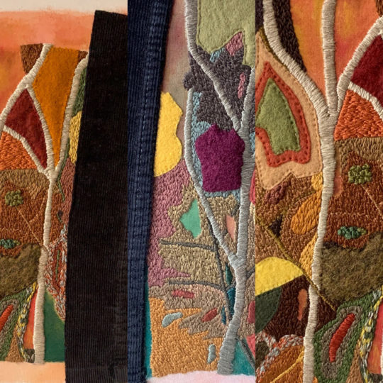 Sabine Kaner: Colour of the Nations (Detail), 2019/20, 37 x 41 cms, Hand stitch, Paint, Threads, Felt, Repurposed clothing