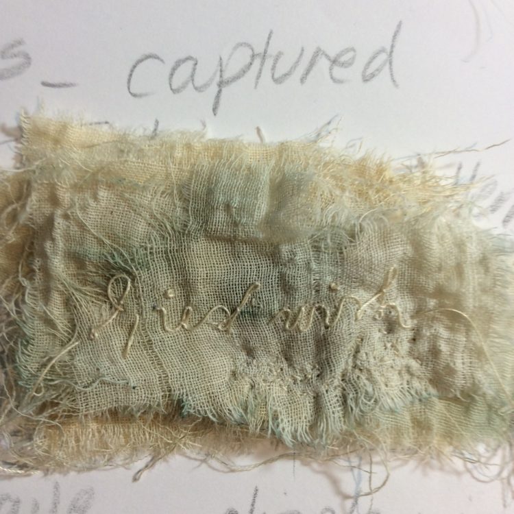 Ali Ferguson: Fragment samples. Couching threads to form words
