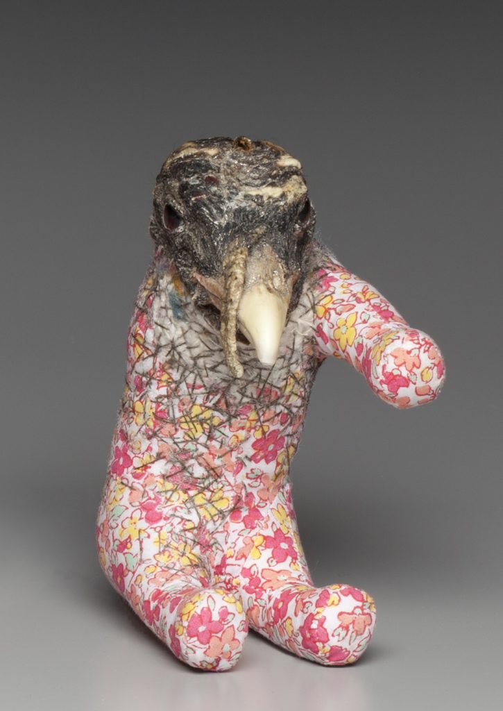 Jodi Colella: Birdman, 2016, 6 x 4 x 4 inches, Reconstructed toy, taxidermy turkey head, cotton, threads
