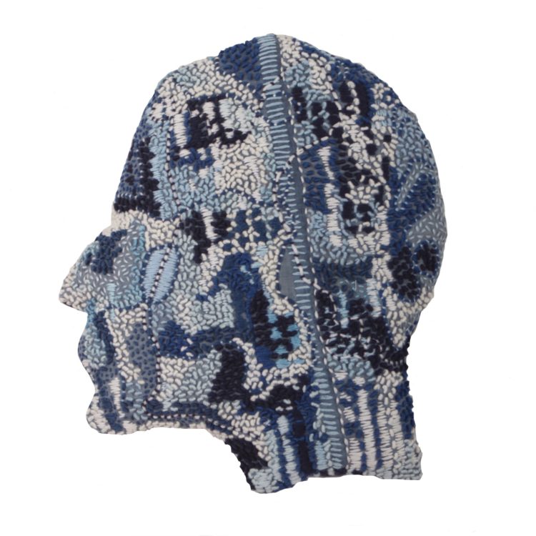 Stewart Kelly: 40 Heads (Detail), Hand embroidery on indigo-dyed cloth, 25 x 25cm