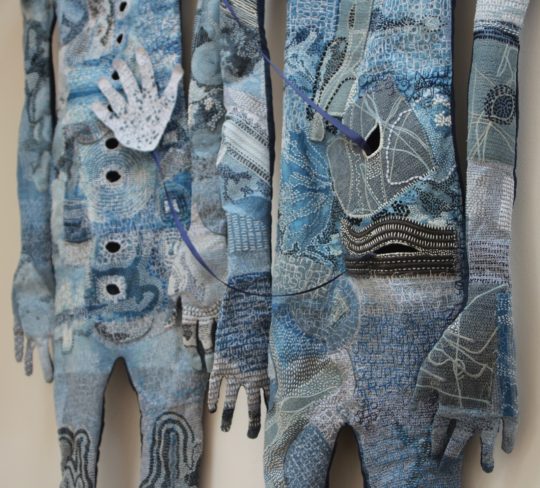 Stewart Kelly: Me & My Shadow, (Detail), Hand and machine embroidery on indigo-dyed cloth, 180 x 100cm