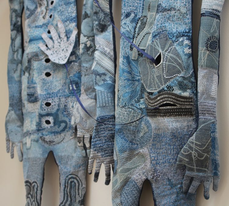 Stewart Kelly: Me & My Shadow, (Detail), Hand and machine embroidery on indigo-dyed cloth, 180 x 100cm