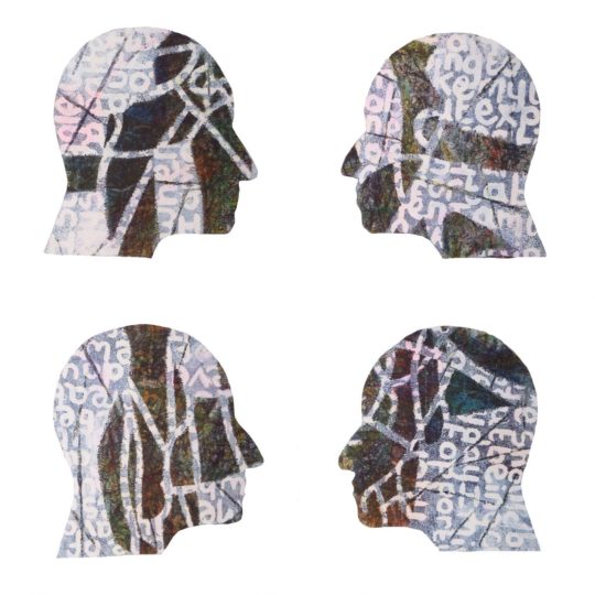 Stewart Kelly: 40 Heads (Detail), Ink, acrylic paint, machine embroidery and indigo dye on paper, 25 x 25cm each