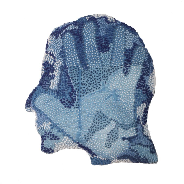 Stewart Kelly: 40 Heads (Detail), Hand embroidery on indigo-dyed cloth, 25 x 25cm