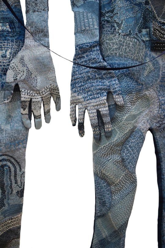 Stewart Kelly: Me & My Shadow (Detail), Hand and machine embroidery on indigo-dyed cloth, 180 x 100cm