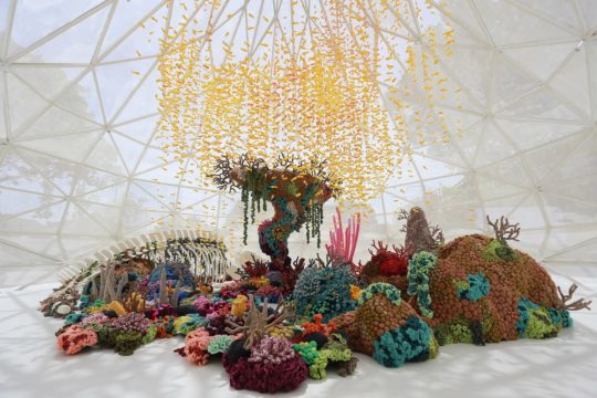 Mulyana: Sea Remembers, artwork installation, 2018, 8m diameter, Crocheted yarn, fiberglass sculptures, fabrics