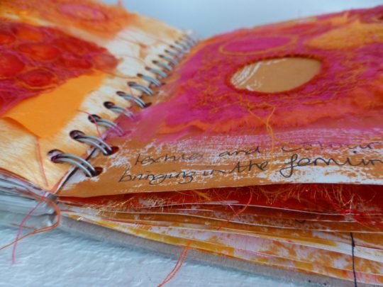 Emma Wigginton: Sketchbook (Detail), 2017, 8" x 8" Sketchbook, Sketchbook with paint and fabric samples