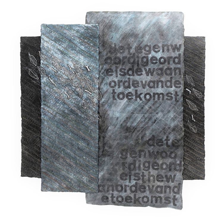 Cherilyn Martin: It's the Stones that Speak #V, 2013, 102 x 95cm, Paper, hand & machine stitching, acrylic paint, Procion dye, mixd threads, dried twigs
