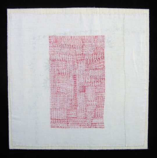 Christine Mauersberger: Redland II, 2009, Vintage linen fabric (marked for embroidery), red embroidery floss, mounted on 3/4" wool felt, hand-stitched