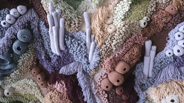Vanessa Barragão, Coral Garden, 2020. Latch hook, crochet and carving. 100 per cent recycled wool.