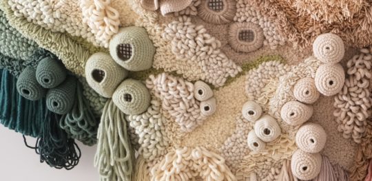 Vanessa Barragão: Geri Coral (detail), 2020, 100% recycled wool latch hook, crochet and carving.