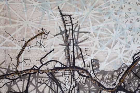 Valerie Goodwin: Structural Dialogues (Detail), 2015, 18"x 36", laser cutting, fusing, couching, machine stitching, hand stitching