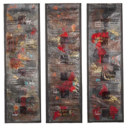 Cherilyn Martin, It’s the Stones that Speak #VII, 2009. 155cm x 148cm (61” x 58”). Fusing, screen printing, machine stitching, hand knotting. Plastic, mixed media, synthetic felt. Photo: Visual Photo Design Studio