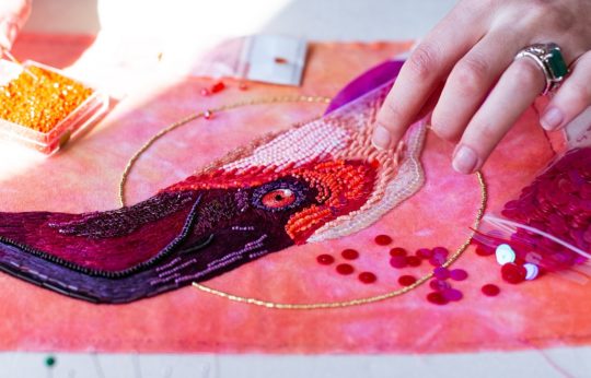 Kate Tume: The Alchemist (Detail), 2019, 36.5cm x 44cm, Hand embroidery, appliqué and embellishment on velvet