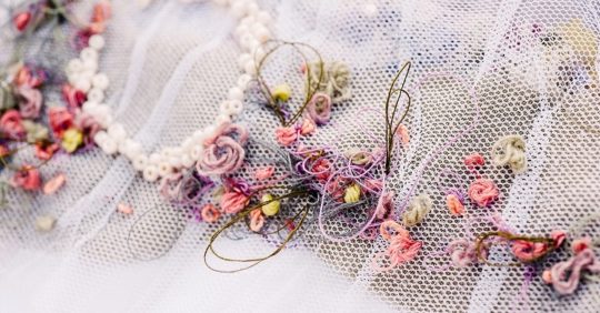 Emily Notman: Bridal net (Detail), 2018, 60cm x 60cm, Net, beading, yarn and cotton