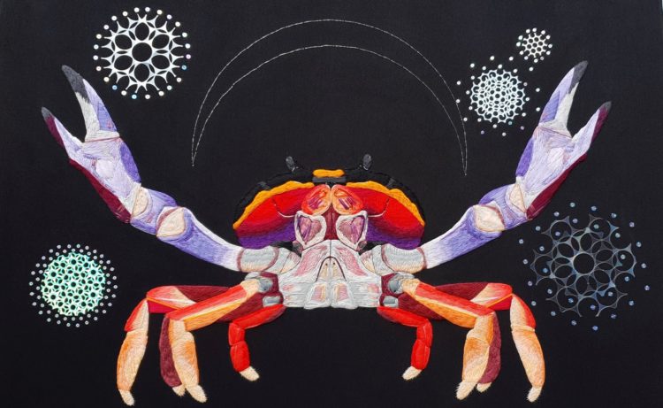 Kate Tume, Mount Delectable, 2020. 46cm x 64cm (18” x 25”). Hand embroidery and embellishment on cotton.