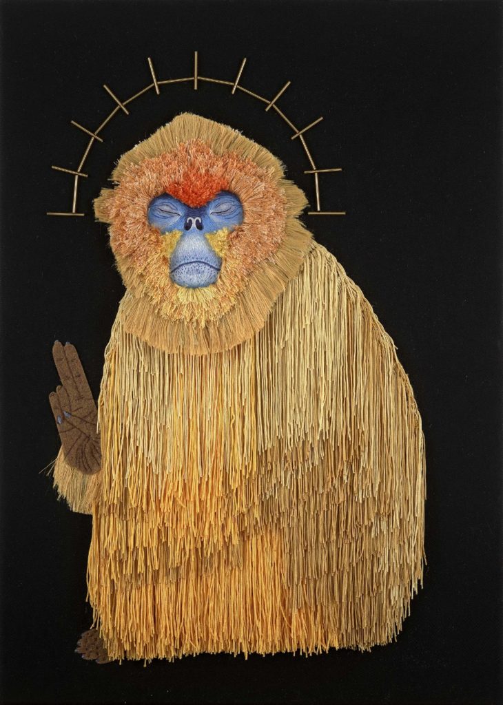 Kate Tume, A Benediction, 2019. 46cm x 62cm (18” x 24”). Hand embroidery and appliqué on cotton.