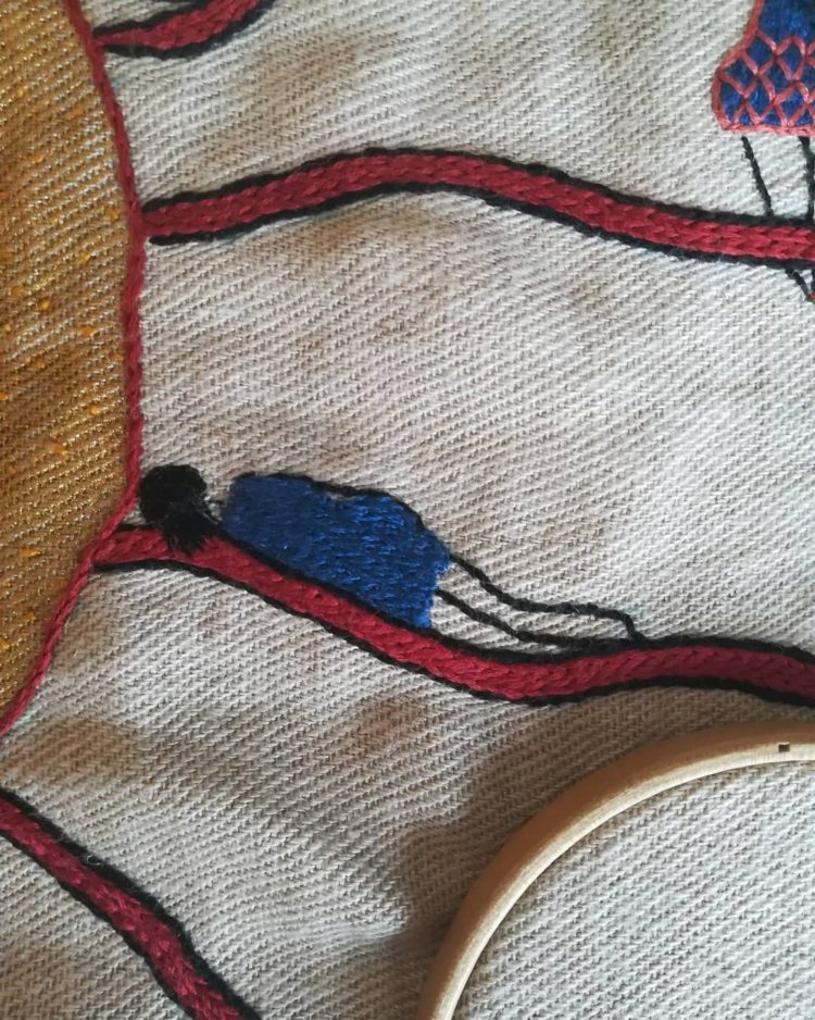 Saima Kaur: A Very Hot Day (Detail), 2020, A3, Hand embroidery on linen
