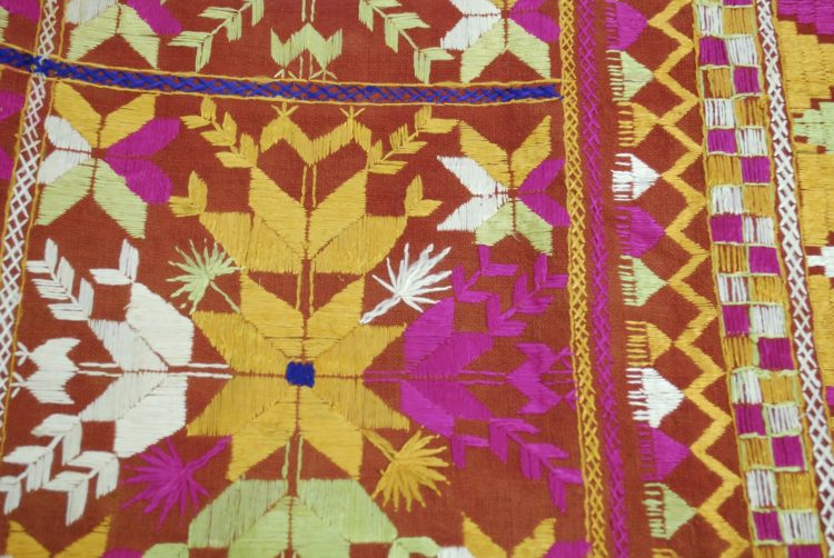 Saima Kaur: Early 21st Century traditional Phulkari (Detail), Early/mid 21st century, approx 2 x 3 meters, Unspun silk thread on hand spun cotton ground