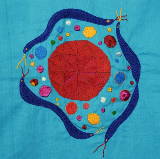 Saima Kaur: Tutor Tales (work in progress) (Detail), 2019, 2 x 2 meters, Hand embroidery on cotton