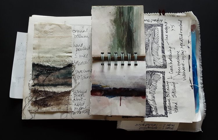 Andrea Cryer: Sketchbook extract for landscapes, 2017, 32 cm x 21 cm, Vellum, paper, inks, bleach, pen and ink