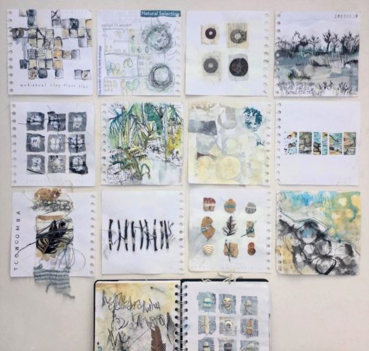 Shelley Rhodes: Daily sketchbook, 2019, each page 15 cm x15 cm, mixed-media including found objects