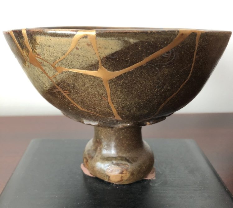 Barbara Shapiro: Japanese Kintsugi repair on footed bowl, Collection of the author.