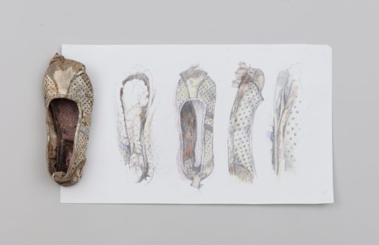 Gwen Hedley, Found shoe and sketchbook drawings, 2020. Sketchbook drawings. Photography: Electric Egg.