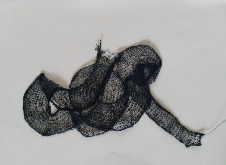 Mauréna Lambert: Road, 2018, 25 x 19, Black linen knitting