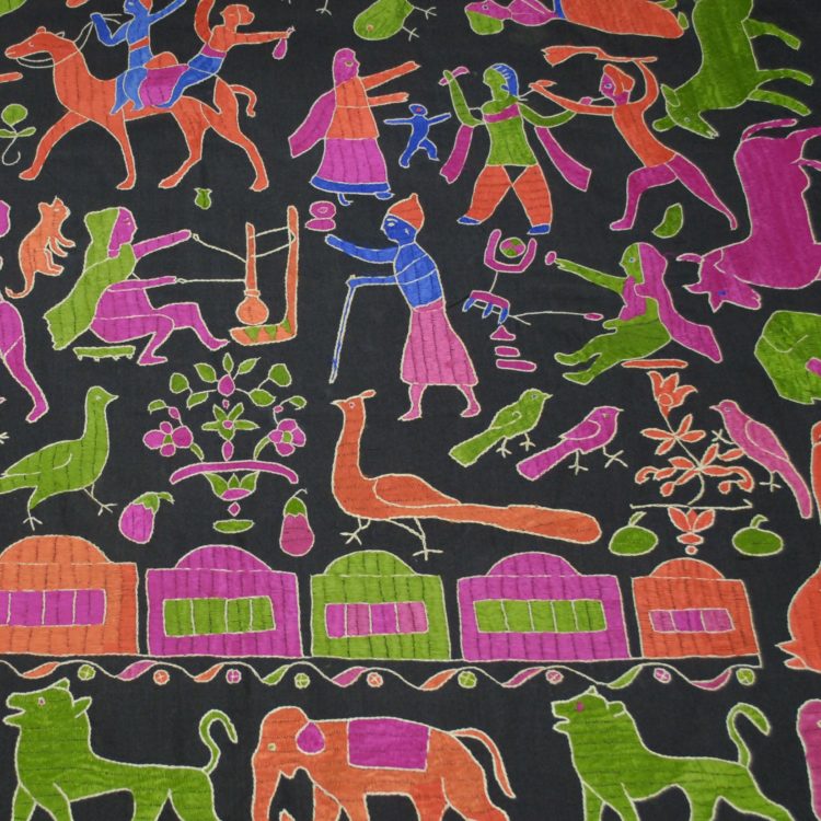 Saima Kaur, Sainchi Phulkari replica (detail). 2m x 1.5m (6'6" x 5'). Hand embroidery. Silk thread on cotton base.
