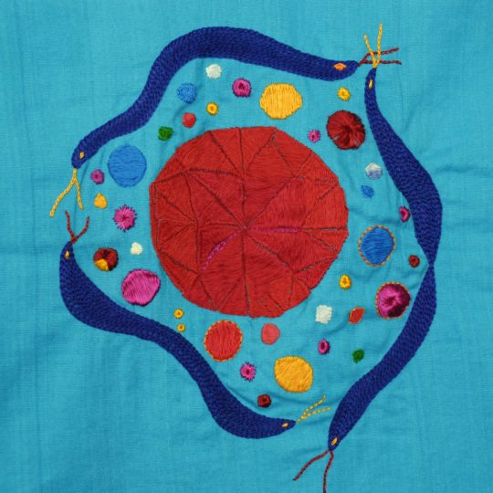 Saima Kaur, Tutor Tales, (work in progress) 2019. 2m x 2m (6'6" x 6'6"). Hand embroidery on cotton.