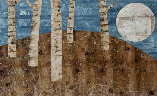 Jan Kilpatrick: Birch Moon, 2017, 125cm x 80cm, Eco-print and rust print, collage, machine and hand embroidery, Photograph credit: Ricky Frew Photography (rickyfrew.com)