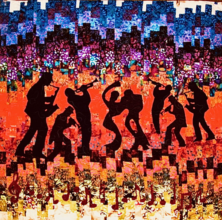 Valerie Deas: Bebop Cool Jazz Swings, 2010, 45'' x 45'', batik cotton fabric and Egyptian cotton thread.