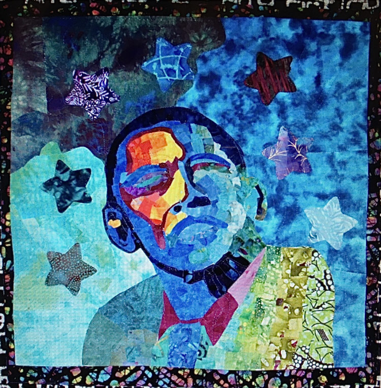 Valerie Deas: President Obama, 2009, Cotton and tiny mosaic batik squares machine stitched.